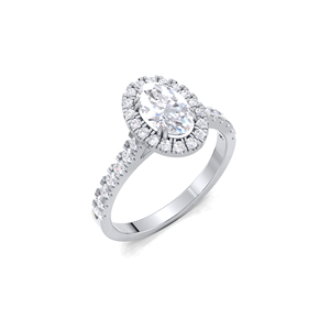 Bague de fiançailles en diamant ovale 1,53 carat avec double halo, en or jaune, blanc et rose 9K, tige pavée, bague de mariée - Product Image 3