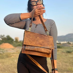 Bolso de mano de cuero auténtico de grano completo hecho a mano para mujer, bolso de hombro cruzado de uso de oficina de cuero Vintage auténtico - Product Image 4