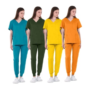 Women's Medical Scrub Sets V-Neck Short Sleeve Uniforms Cotton Polyester Woven Hospital Wear <b>Multiple</b> <b>Colors</b> Available - Product Image 3
