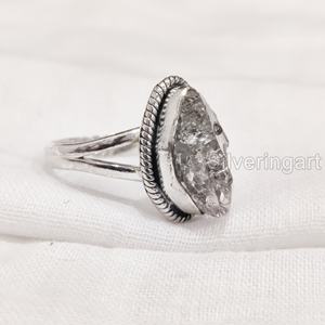 Joyería de piedra cruda anillo de mujer Natural Herkimer diamante piedra preciosa piedra natal anillo bohemio Navidad 925 anillo de plata esterlina - Product Image 3