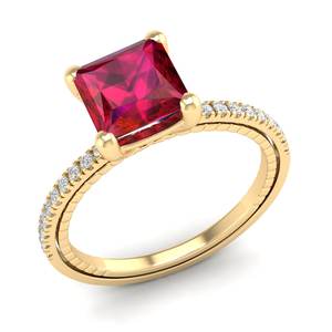 Bague solitaire en or blanc massif 14 carats REYES, faite à la main, prix de gros, taille princesse, pierre précieuse rubis de 2 carats - Product Image 6