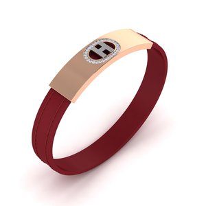 Diamond Casual <b>Bracelet</b> with Premium <b>Red</b> Genuine Leather Radiant Gold Accent Gold Plated Touch Diamonds for Everyday Wear - Product Image 3