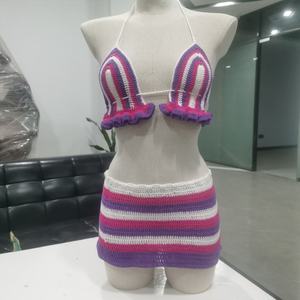 Nouveau produit en crochet personnalisé 100% Coton Écologique, Robe de plage style bikini à col en V, Maillot de bain tube mode avec logo frontal et design de taille, pour séance photo - Product Image 6