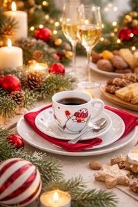 Durable Porcelain Set 6-pcs Round Espresso Coffee Cups with Saucers 9 cl (3 fl oz) Decal Christmas Design Snowman by Excelsa - Product Image 5