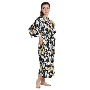 Peignoir Kimono en Pur Coton Imprimé à la Main, Motif Floral Bohème, Cardigan Tendance Printemps-Été, Imprimé Oiseaux, Cache-maillot de Plage, Robe de Demoiselle d'Honneur - Product Image 4