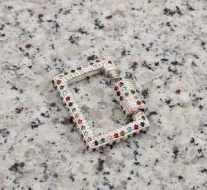 925 Sterling <b>Silver</b> Multi-Color CZ Carabiner Rectangular Shape Lock <b>Charms</b> Nickel-Free Lead-Free Gold/<b>Silver</b>/Rhodium Plated for - Product Image 6