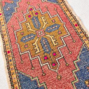 1.8x3.3 ft Rug, Vintage Turkish Rug, <b>Red</b> Blue Bordered <b>Wool</b> Rug - Product Image 3