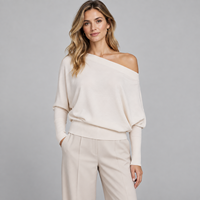 Pull en tricot pour femme, doux, uni, beige, épaules dénudées, manches chauve-souris, coupe décontractée, cachemire/laine, automne, tenue décontractée quotidienne, bureau, fête