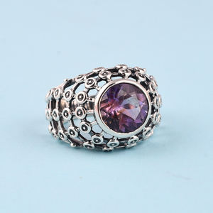 Bague améthyste coupée en argent sterling 925 à la mode cadeau de fête d'anniversaire de mariage bijoux fins bague plaquée argent - Product Image 1