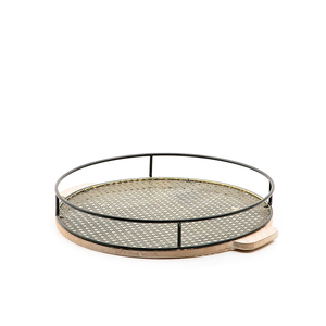 Plat de plateau de service de nourriture de rectangle de couleur noire et brune pour la maison nouveau plateau de service en métal et en bois de concepteur avec la poignée et les retards - Product Image 6