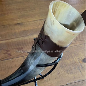 Authentic Inspired Medieval Viking Ceramic Drinking Horn Ankard for Beer Wine at <b>Christmas</b> Party with Stand - Product Image 5