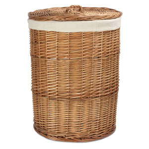 Red Hamper Light-Steamed Round White Cotton Lined Willow Wicker <b>Small</b> & Large Set of 2 Laundry <b>Baskets</b> - Product Image 3