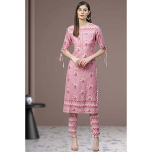 Ensemble Kurta droit en rayonne imprimée florale rose pour femme Kurta droite élégante avec pantalon pour garde-robe pour femme - Product Image 5