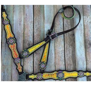 คอเสื้อหนังสีน้ำตาลพรีเมี่ยมแบบมีหูข้างเดียวมีแรงบันดาลใจจากหนังจระเข้สีสันสดใส - Product Image 1