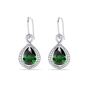 Boucles d'oreilles pendantes Jino en argent plaqué or 18 carats, motif couronne solitaire vert, pour mariage et soirée, avec perles et diamants comme pierres principales - Product Image 1