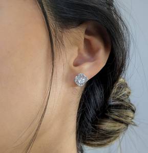 <b>Square</b> Vintage Brilliant Cut Lab Grown <b>Diamond</b> Stud 14K Gold Fine Anniversary Jewelry Gift Floral Shapes <b>Earrings</b> for Her - Product Image 3