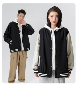 Venta al por mayor en blanco pareja trajes Varsity chaquetas Color-blocking chaqueta de manga raglán logotipo personalizado chaqueta de béisbol con capucha para los hombres - Product Image 3