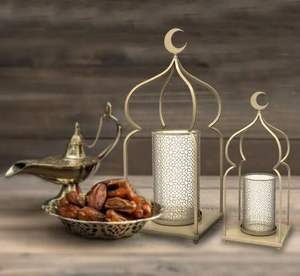 Linterna de metal decorativa moderna de Ramadán Kareem con acabado antiguo adecuado para hoteles, restaurantes e iluminación festiva de Ramadán - Product Image 4