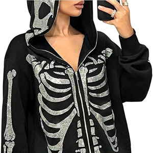 Sudadera con Capucha Negra de Alta Calidad para Mujer, con Estampado de Esqueleto, Estilo Moderno para Uso Casual, 2025/2026 - Product Image 1
