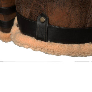 Premium <b>Men's</b> Brown Leather Aviator <b>Jacket</b> Thick <b>Shearling</b> Fur Lining Buckle Detail Winter Outdoor Biker Coat Made In Pakistan - Product Image 3