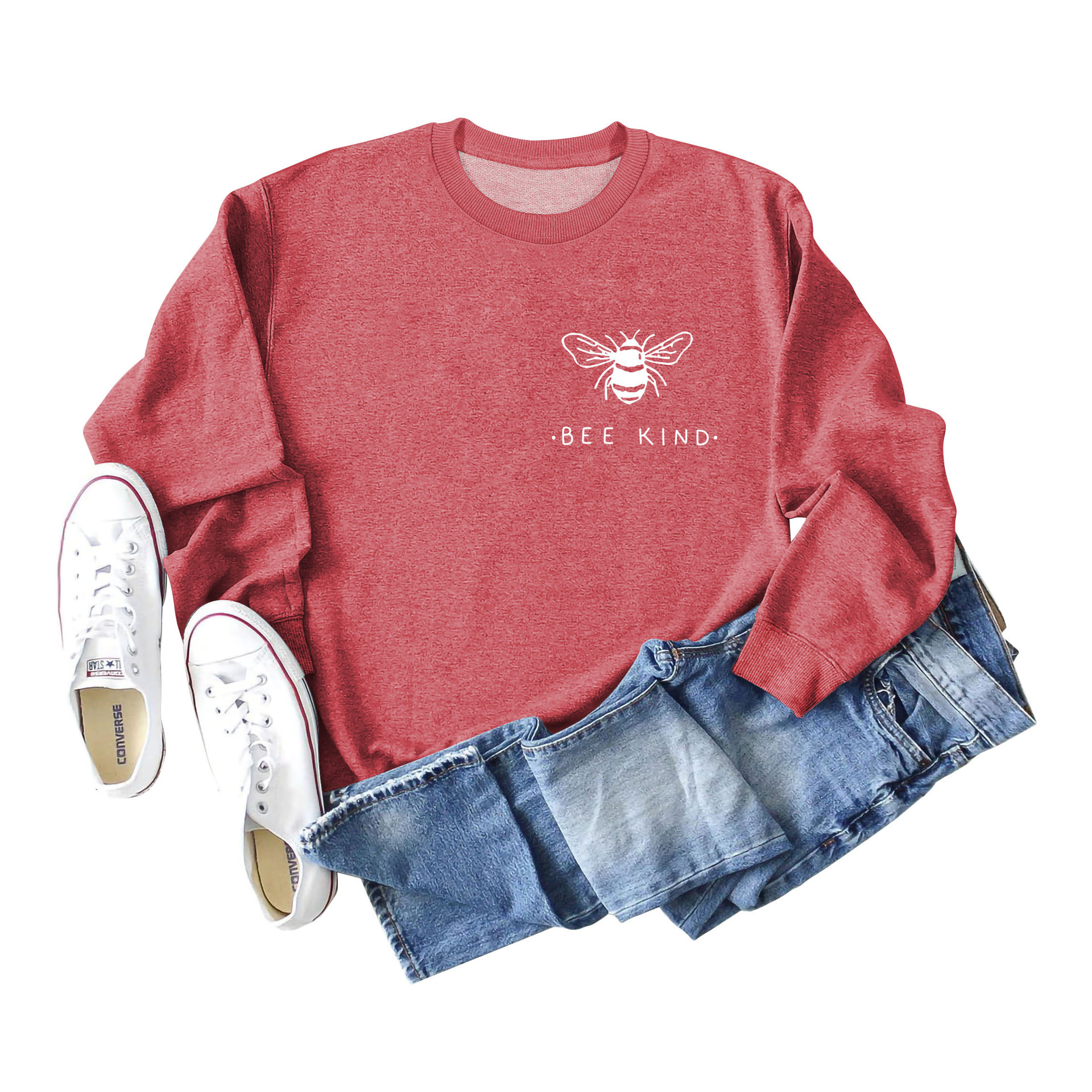 Red sweatshirt (white font) printed on the chest