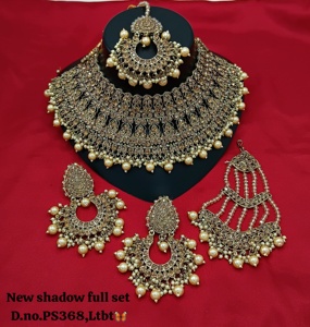 Designer Antique Handmade CZ <b>Studded</b> Thread Work Patwa Indian Necklaces <b>Earrings</b> & Head Wear For Womens & <b>Girl</b> Jewellery Sets - Product Image 1