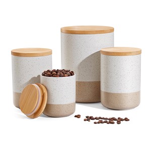 Tarro de Almacenamiento de Cerámica Premium con Tapa de Madera Hermética, Diseño Floral, Organizador de Cocina, Decoración Elegante para Encimera, Contenedor Duradero - Product Image 3