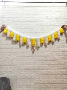 3 pieds 5 pieds Marigold Genda Toran avec pompons Idéal pour la porte du Diwali Festival Mariage Baby Shower Pendaison de crémaillère Décor - Product Image 2
