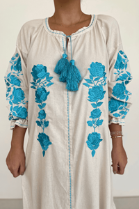 Puff manga larga Boho diseñador bordado elegante hasta el suelo ucraniano para mujer - Product Image 3