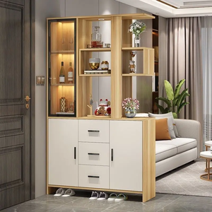 Organisateur d'entrée gain de place avec vitrine, tiroirs de rangement pour chaussures, étagères ouvertes, accents en bois, personnalisation - Product Image 1