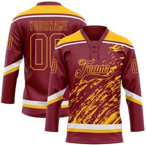 Maillot de hockey en dentelle 100 % polyester durable, séchage rapide, antibactérien, personnalisable avec nom et numéros d'équipe pour adultes unisexes - Product Image 1