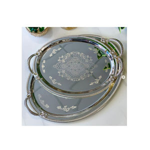Plateau de service en acier inoxydable de forme ovale Plateau de service à thé et à café au design antique pour les meilleures ventes - Product Image 1