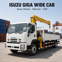 Grue montée sur camion ISUZU GIGA 4x2 avec flèche hydraulique droite HWHC, étais de type H et benne basculante pour levage de charges de construction