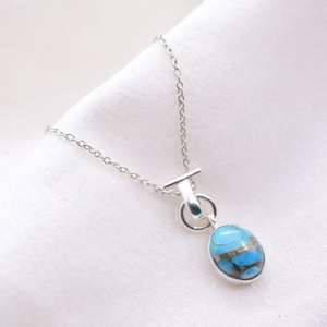 Pendentif turquoise bleu pour enfants en argent sterling 925 avec chaîne à fermoir en T, pierre de naissance de décembre étincelante, bijou fait main, cadeau - Product Image 5