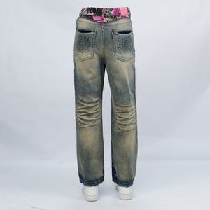 กางเกงยีนส์ขายาวของผู้ชายสีบริสุทธิ์กางเกงขายาวทรงหลวมแนวสตรีท - Product Image 3