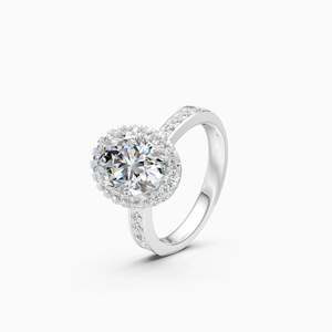Oval Halo Lab Grown Diamond Solitaire Accents <b>Statement</b> <b>Ring</b> 2.59 Ct Fancy Cut In 9K Yellow White And Rose Gold - Product Image 1