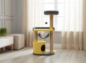 Arbre à chat écologique Juno avec matériau en jute à bords doux, grand espace, design durable pour les félins choyés - Emballage en carton - Product Image 4