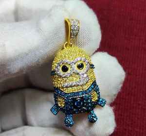 Colgantes y Dijes de Plata 925 con Diseño de Cabeza de Dibujos Animados, Estilo Hip Hop, 2.5 Ct, Joyería Fina con Baño de Oro y Diamante Moissanita - Product Image 6