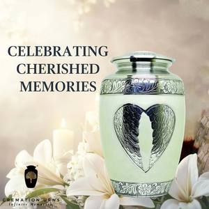 Urne funéraire blanche de style américain/européen, motif cœur argenté, capacité de 220 pouces cubes, écologique, durable, personnalisable pour - Product Image 6