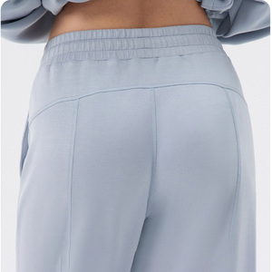 Pantalon gris élastique taille mi-haute à devant plat, respirant et écologique, style palazzo formel, grande taille pour femme, design personnalisé, inspiration automne - Product Image 3