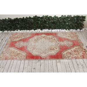 Tapis turc vintage, tapis de 3,3 x 7 pieds, tapis oriental rouge et blanc - Product Image 3