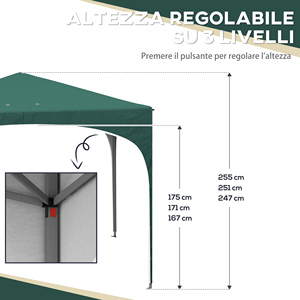 Outsunny Gazebo de jardin à hauteur réglable avec trous de drainage et sac de transport, métal, vert - Product Image 5