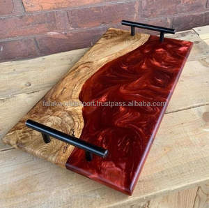 Wooden & Epoxy Resin Serving <b>Tray</b> with Handle <b>Tea</b> Coasters Set Wood <b>Tray</b> Set from Falak World Export - Product Image 3