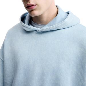 Sudadera con capucha lavada al por mayor personalizada para hombre 100% algodón oversize Drop Shoulder Streetwear Raw Hem Blank Pullover Crop Hoodie para hombre - Product Image 2