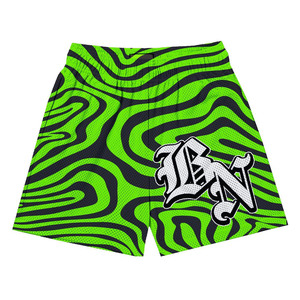 Shorts de malla de poliéster premium de 180 GSM, camuflaje, transpirables, morado y verde, con logo bordado personalizado, shorts de malla para hombre - Product Image 2