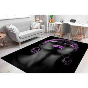Alfombra de Arte con Diseño de Mujer Negra: Detalles en Morado, Decoración Moderna para el Hogar, Alfombra Suave No Tejida - Product Image 2