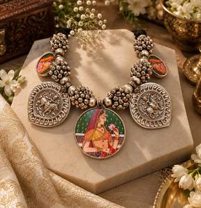 Magnifique ensemble collier et boucles d'oreilles de créateur Paatri Ghungroo Gutchha |   Bijoux en laiton élégants pour mariage, fiançailles et fêtes | - Product Image 1