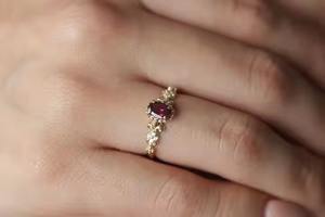 Diamante de moissanita de corte redondo Original 10K 14K 18K oro 6x4MM granate anillo hecho a mano mejor regalo del Día de la madre para compromiso de boda - Product Image 4