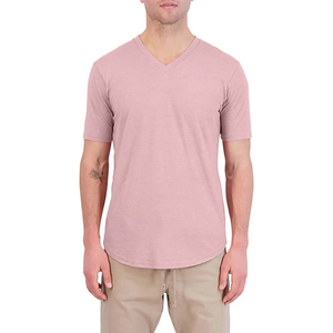 Camiseta personalizada de algodón y poliéster suave con dobladillo curvo para hombre, Camiseta con cuello en V y mezcla de tres materiales personalizada para hombre - Product Image 1