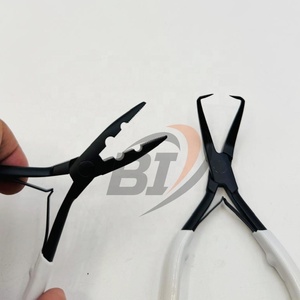 Kit d'outils pour extensions de cheveux : pinces en acier inoxydable pour micro-perles, pose et retrait, logo personnalisé, noir avec poignée blanche - Product Image 2